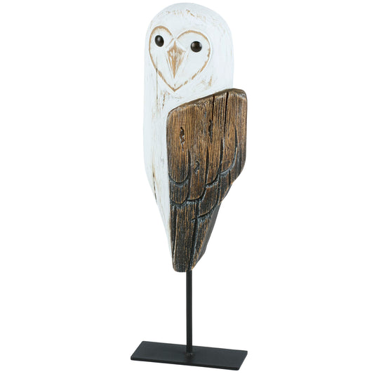 Primitives by Kathy Sitter - Barn Owl, from Our Haunted White Collection displaying a Wood Sculpture Inspired Design Made of Natural Wood with Painted Accents and Distressed Details