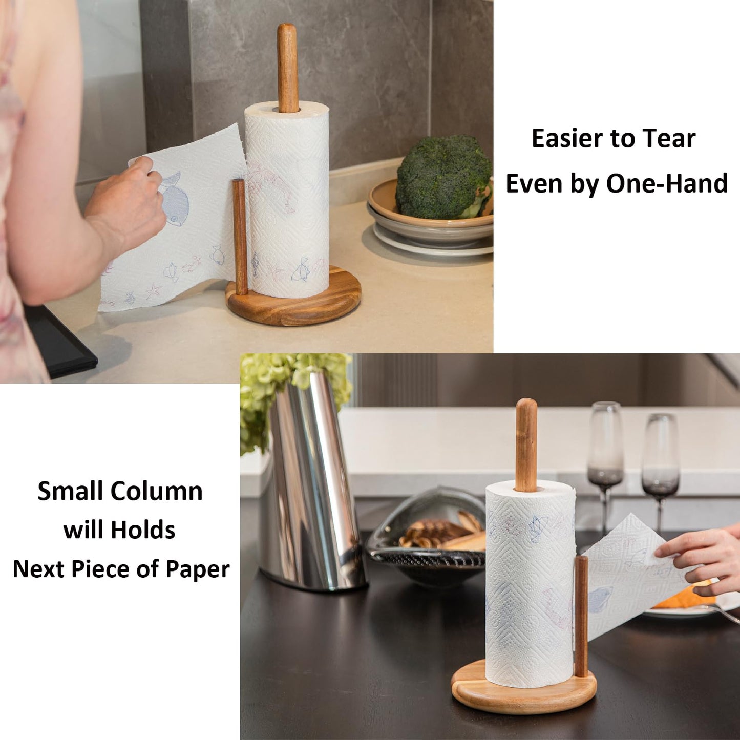 Paper Towel Holder Wood 14" Acacia Wooden Paper Towel Holder Countertop Kitchen Paper Towel Roll 6.7" Large Rustic Farmhouse Paper Towel Holders Heavy Base Stand Organizer Free Standing