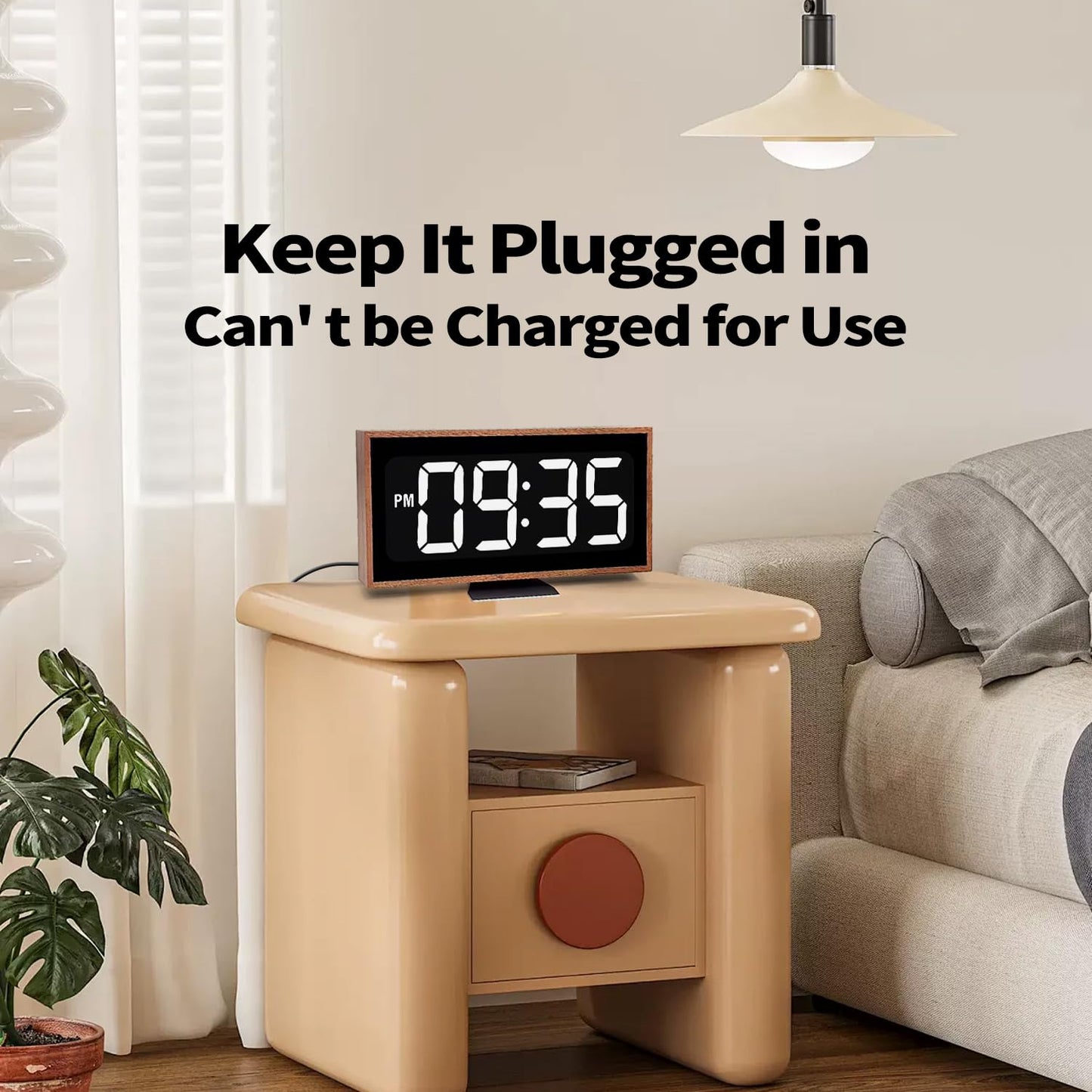 SCOAGE Wooden Digital Desk Clock, 10 x 5 Inch Plug in Electric LED Clock with Large Easy to Read Numbers, 12/24H Switch, Bright LED Display, Minimalist Desk Clock for Living Room, Office, Classroom