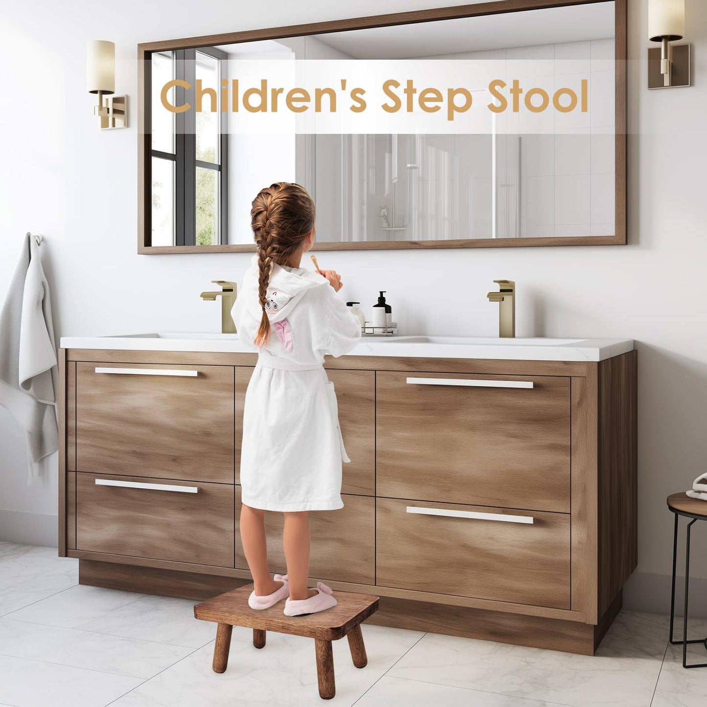Jurath Wooden Step Stool for Adults Office's Step Stool Heavry Duty Stepping Stools for Office, Bedroom, Garden, Bathroom with Four Detachable and Assembled Legs Chocolate Brown (Classic 6.3" inch)