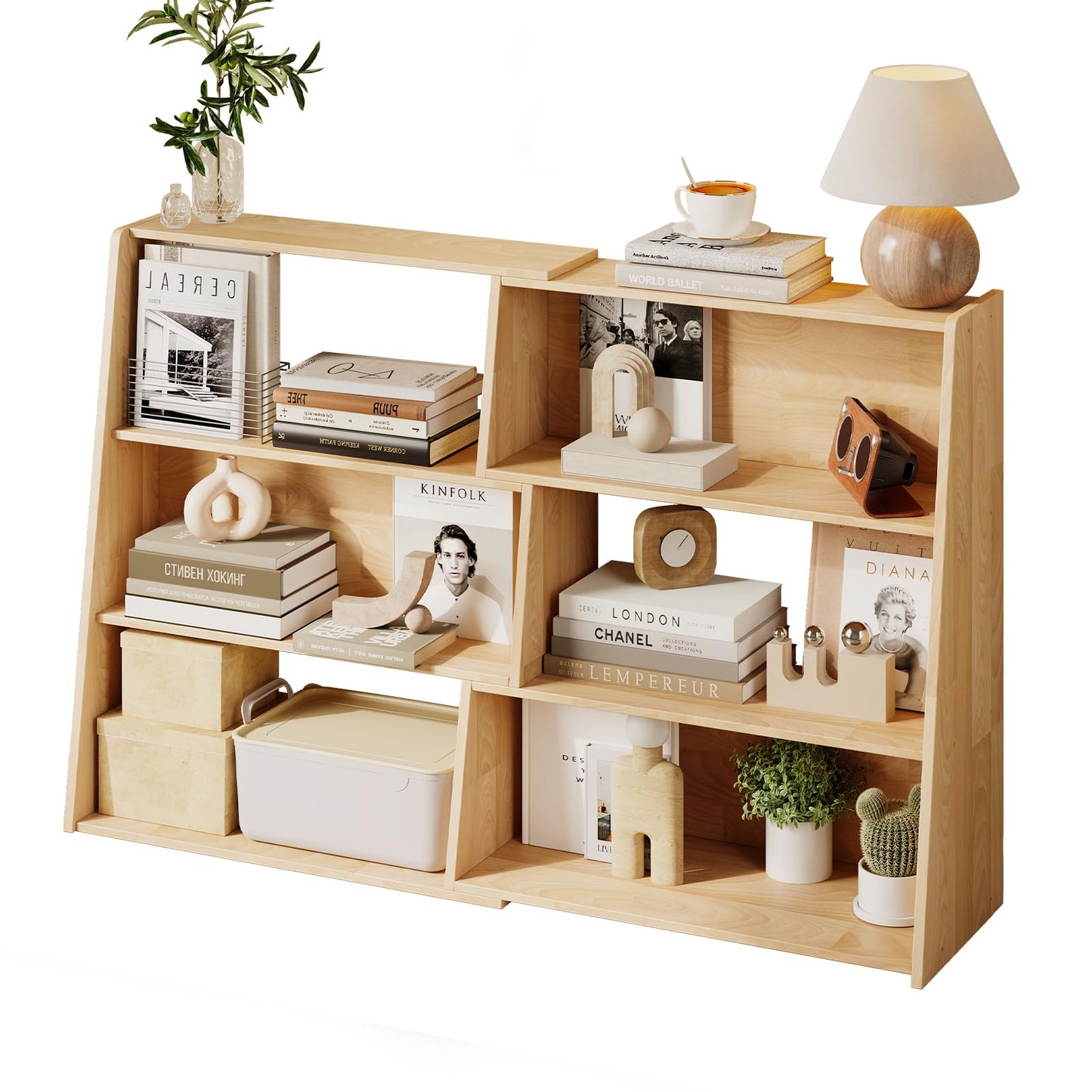 HOTAMO Expandable Solid Wood Bookshelf, 48.35" L x 11.73" D x 31.5" H Extendable Shelf Bookcase with Adjustable Design, Narrow Display Shelf for Bedroom, Living Room, Home Office, Natural Wood