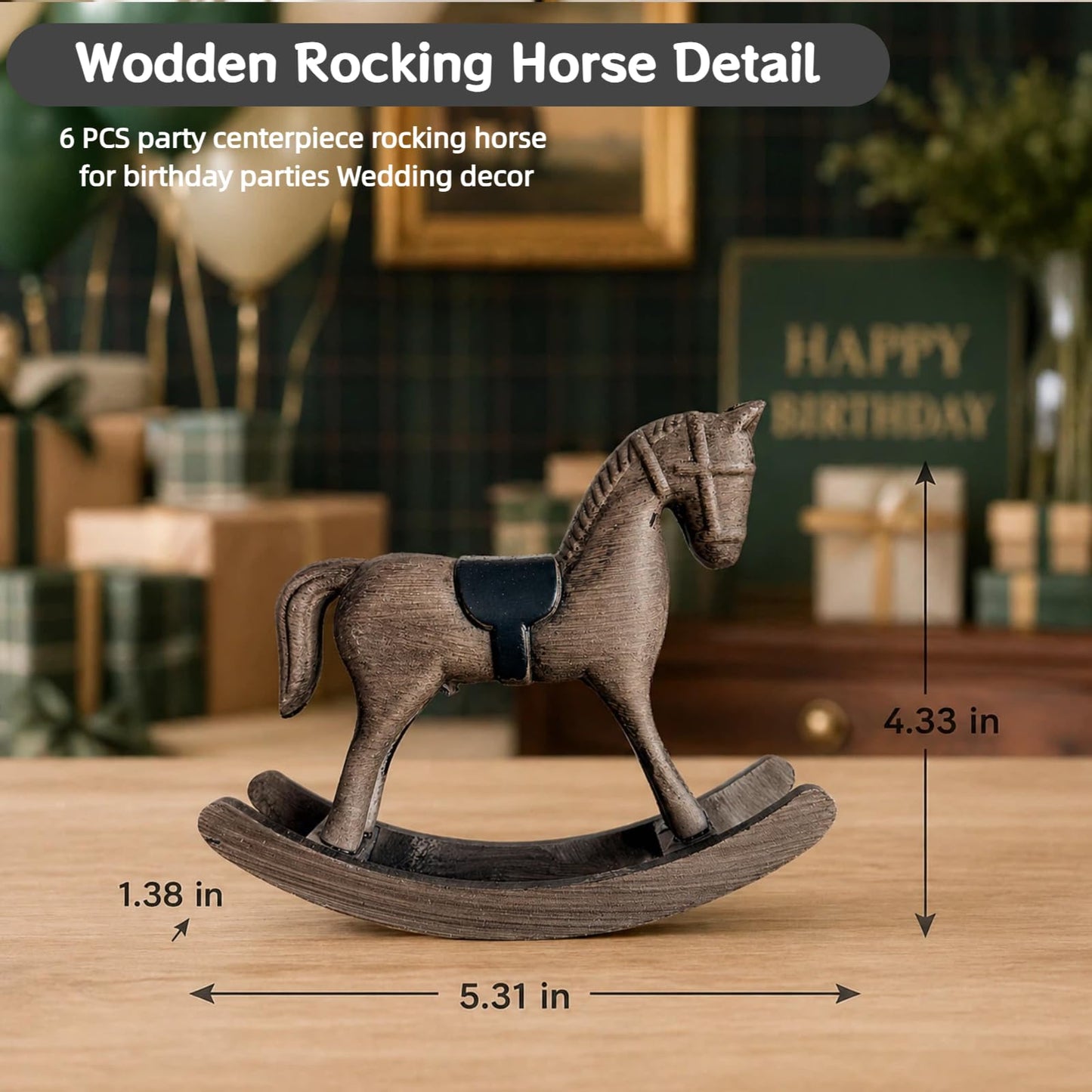 Wovelli Wooden Rocking Horse Decor, 6-Pack Baby Shower Centerpieces