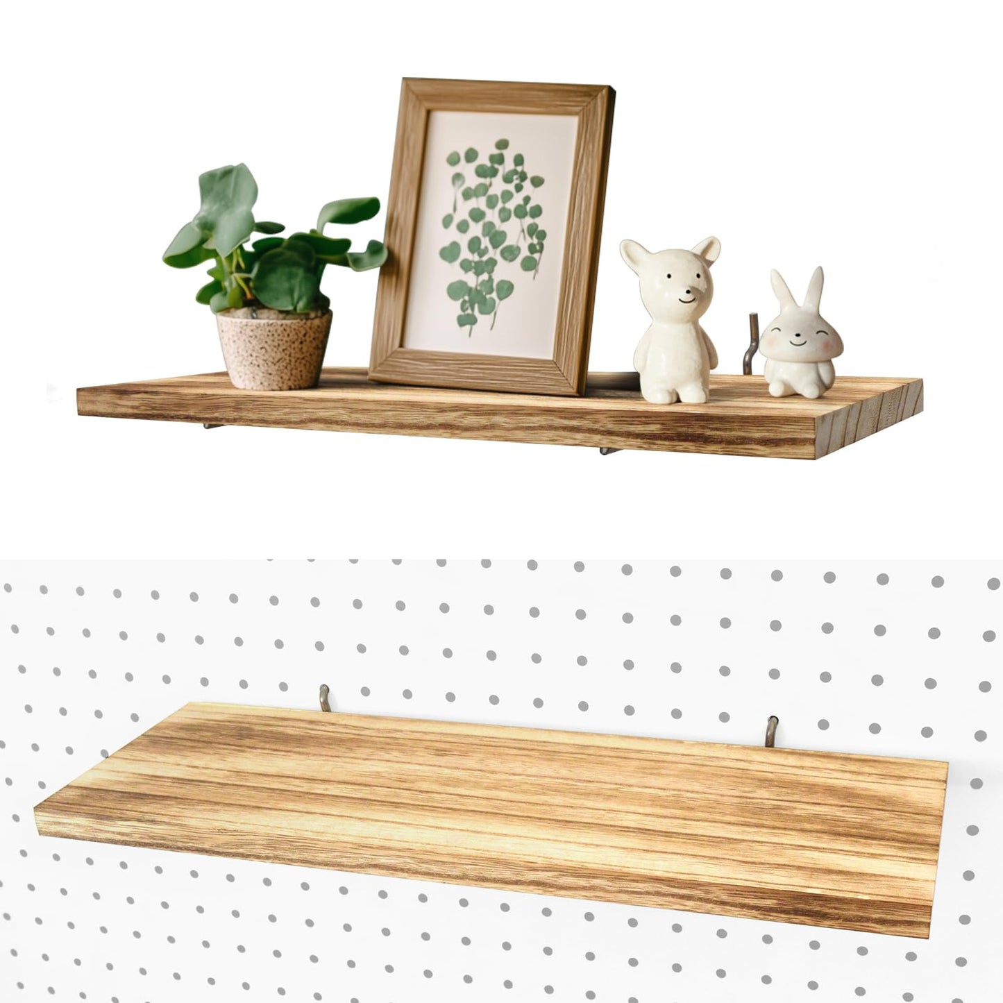 Pegboard Shelves, 16" x 6" Large Peg Board Racks 2Pack Wall Organizer Shelf, 1/4 inch Heavy Duty Metal Brackets Fit All Pegboards, Wood Slats, Craft Garage Workbench Office Shelving Accessories (Wood)