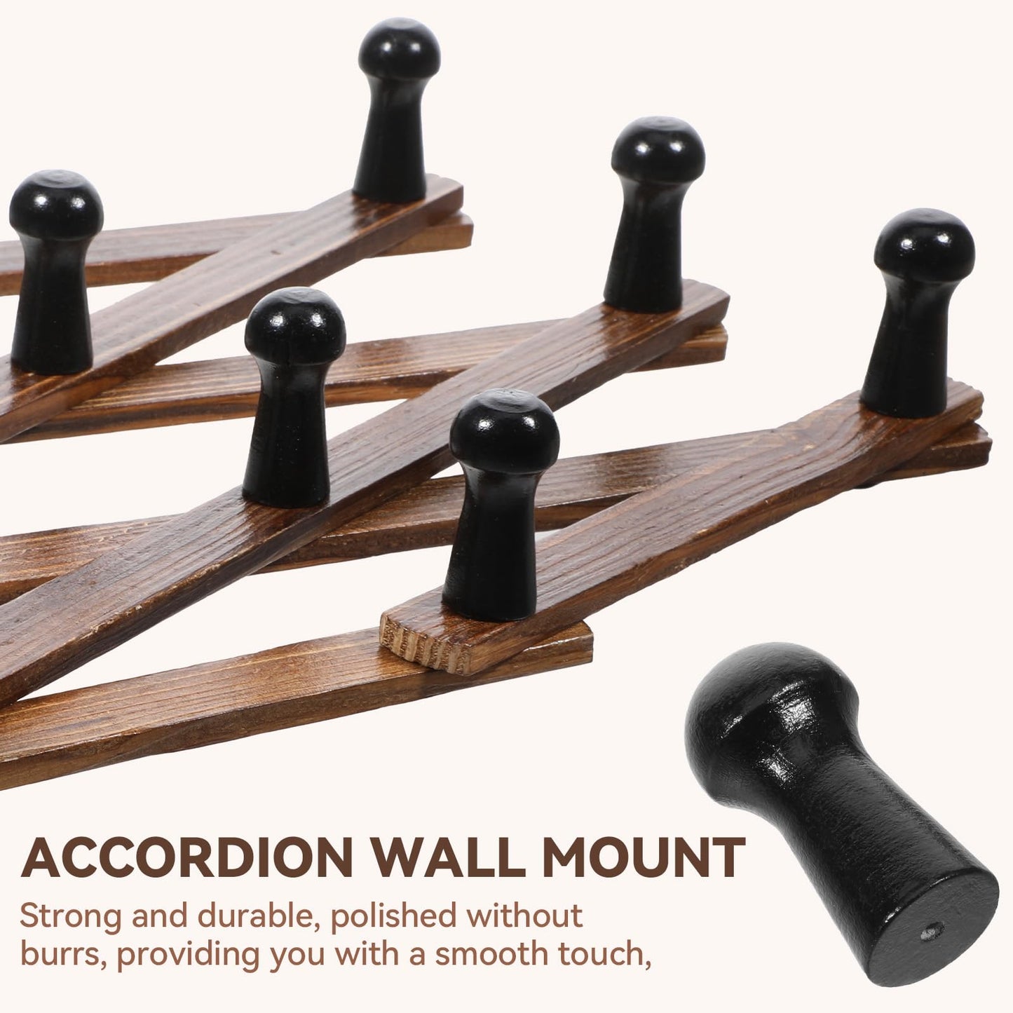 simarro 4 Pcs Accordion Wall Hanger, Expandable Coat Rack Wooden Hat Rack Including 10 Peg Hooks, X Shape Wall Mount Hat Holder for Hats Coat Scarf Jackets Purses