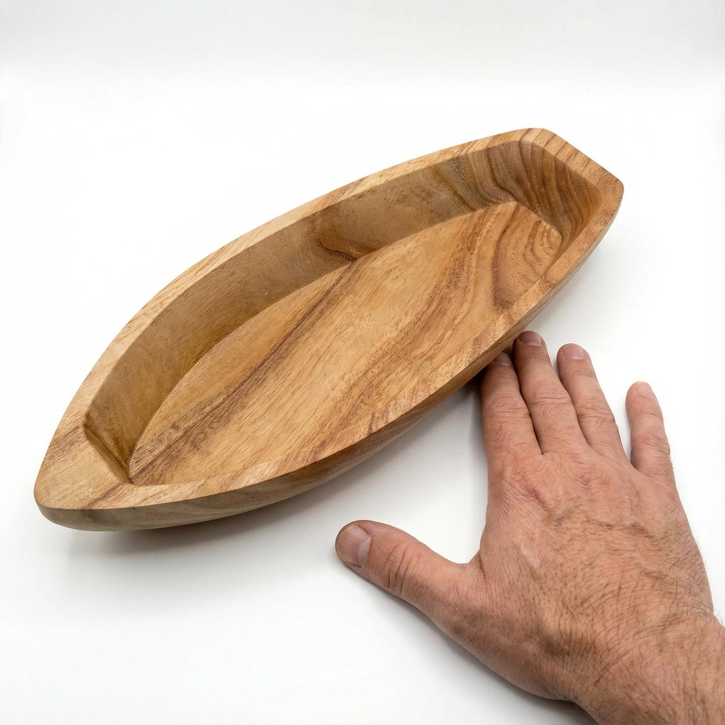 Handcrafted Boat-Shaped Solid Wood Serving Tray (11.6 x 4.5 x 2.2 inches) – Decorative Wooden Appetizer Platter for Home Parties, Game Nights, Snacks, and Desserts – Natural Wooden Boat
