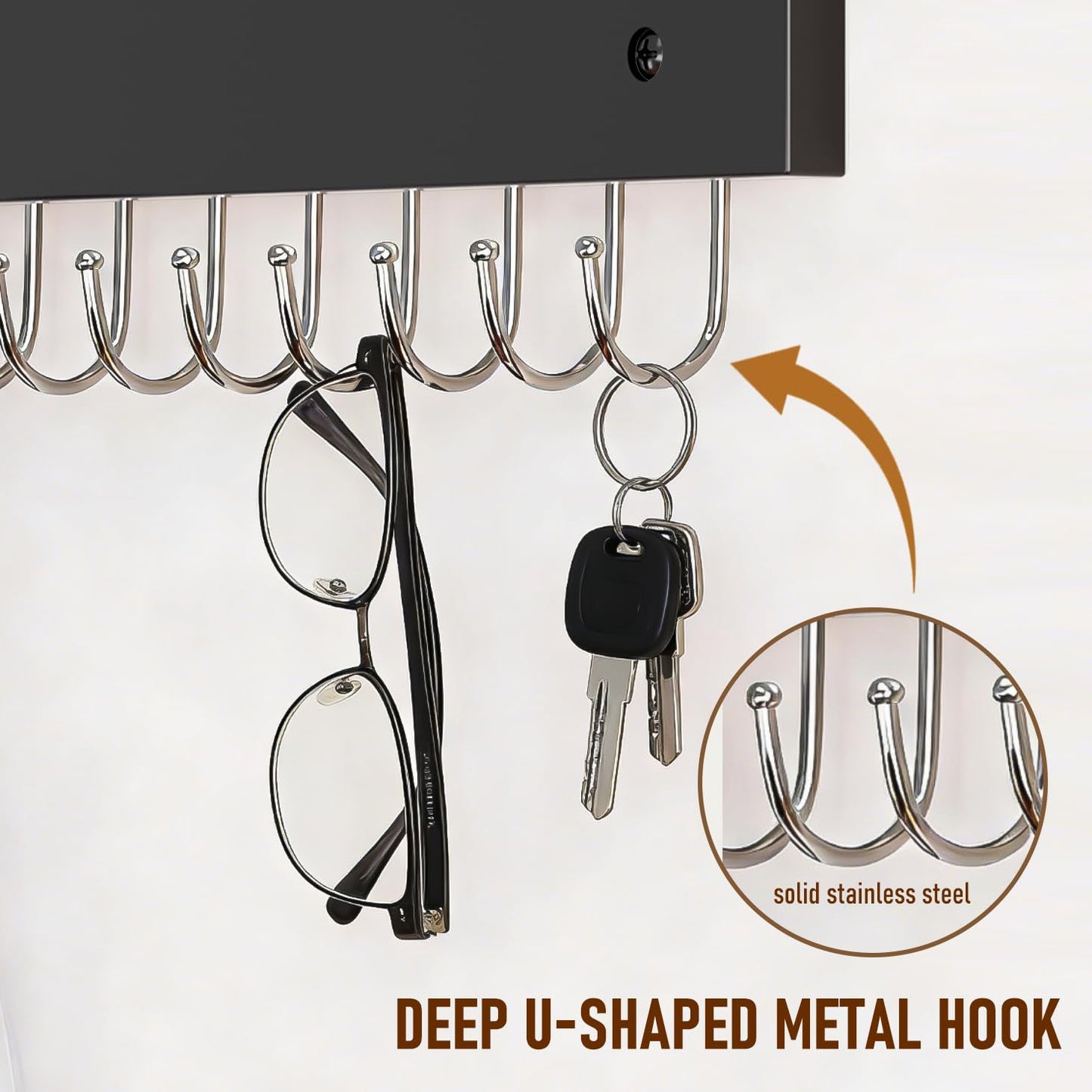 ASZUNE 4Pack Necklace Holder Wall Mounted Bulk Jewelry Organizer Wooden With 56 Hooks, Hanging Earring & Ring Bracelet Storage, Decorative Space-Saving Jewelry Display Black
