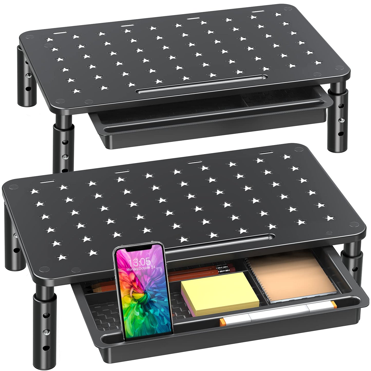 Zimilar 2 Pack Height Adjustable Monitor Stand Riser with Drawer Dual Wood Monitor Stand Riser
