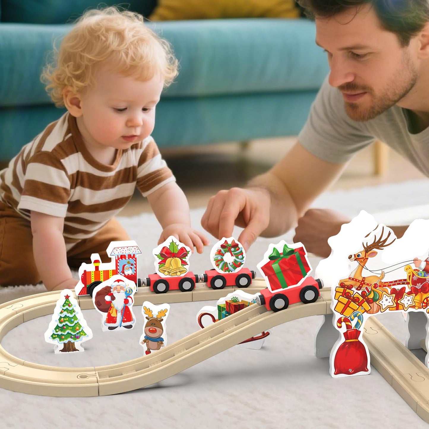 Wooden Train Set, Train Track for Toddlers 3-5, Wooden Tracks Kids Girls Boys Toys, 42Pcs Trains Toy Set for 3 4 5 6 Year Old Compatible with Thomas, Brio