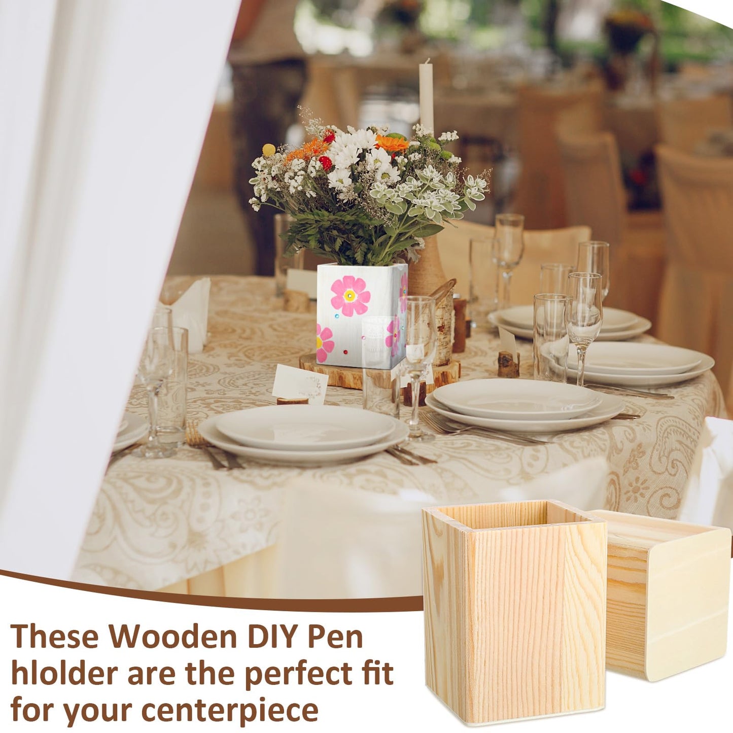 DoubleFill 20 Pack Wood Pen Holder Unfinished Wooden Pencil Holder for Back to School Homemade DIY Crafts Mini Wood Pencil Box Small Wooden Crates Crafts Projects 3 x 3 x 4 Inches