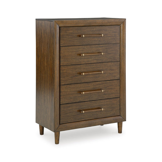 Signature Design by Ashley Lyncott Casual 5 Drawer Chest with Felt-Lined Top Drawer and Safety Stop for Bedroom, Dark Brown