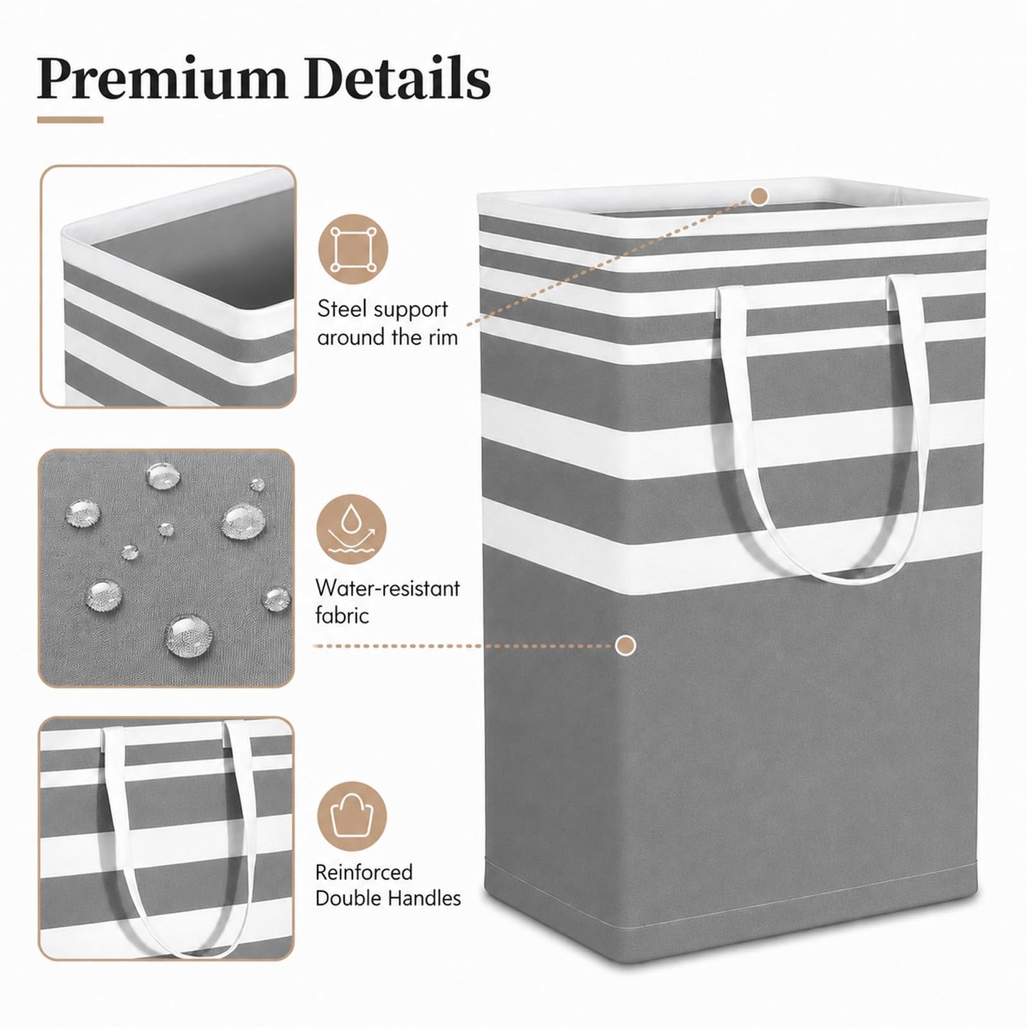 Collapsible Laundry Hamper Bag with Wooden Handles – 75L/20Gal Large Capacity, Waterproof Oxford Cloth Storage Basket, Freestanding No Wire Frame, Ideal for Dorm, Bedroom, Bathroom (Grey)