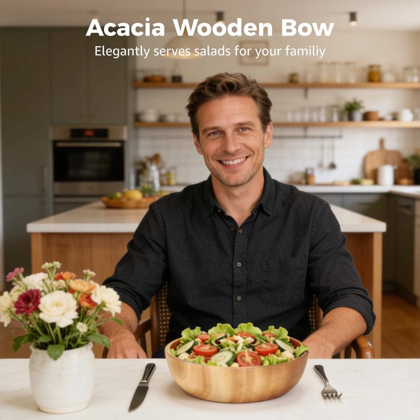 DORMIYA Quality Handcrafted Acacia Wooden Bowl, 9.3 in, Natural Wood Grain & Seamless Design, Food-Safe & Sturdy, Versatile Large Serving/Salad/Snack Bowl for Home, Kitchen