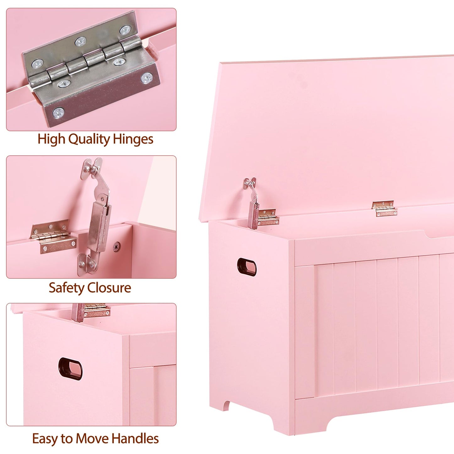 Saicool Wooden Storage Chest,30/40 Inch Storage Trunk w/2 Safety Hinges, Storage Bench, Modern Lift Top Chest Box Organizer (Pink, 40 Lx 15.7 W x19 H Inch)