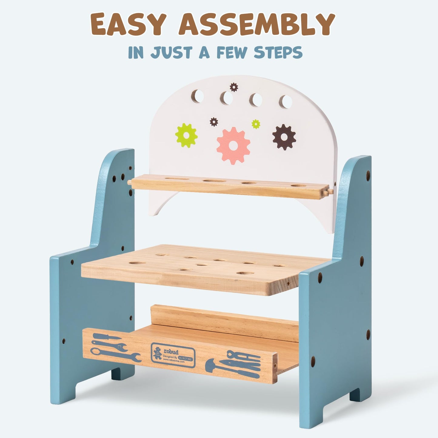 ROBUD Mini Wooden Play Tool Workbench Set for Kids Toddlers - Montessori Toys for 3 4 5 Years Old Boys Girls