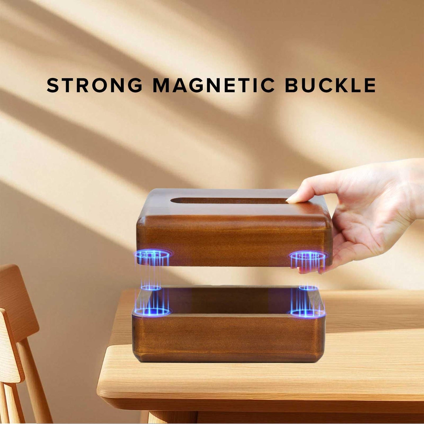 LZMS Wood Magnetic Tissues Box, Solid Decorative Napkin Holder with 4-Point Magnetic Closure for Bedrooms,Dining Rooms,Carriages,Hotels,Offices,etc,7.3 x 5.1 x 3.5 in