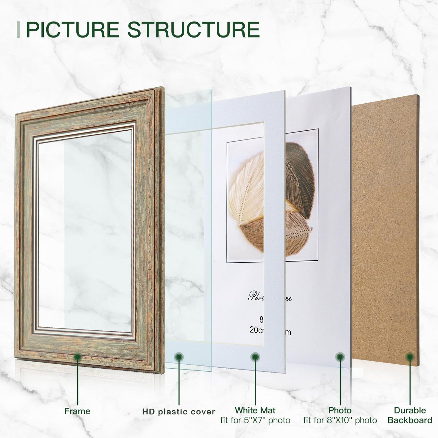 XUANLUO 3 Pack 8x10 Inch Picture Frames Farmhouse Rustic Vintage Distressed Wood Grain Photo Frame with HD plastic cover for Table Top Display and Wall Hanging