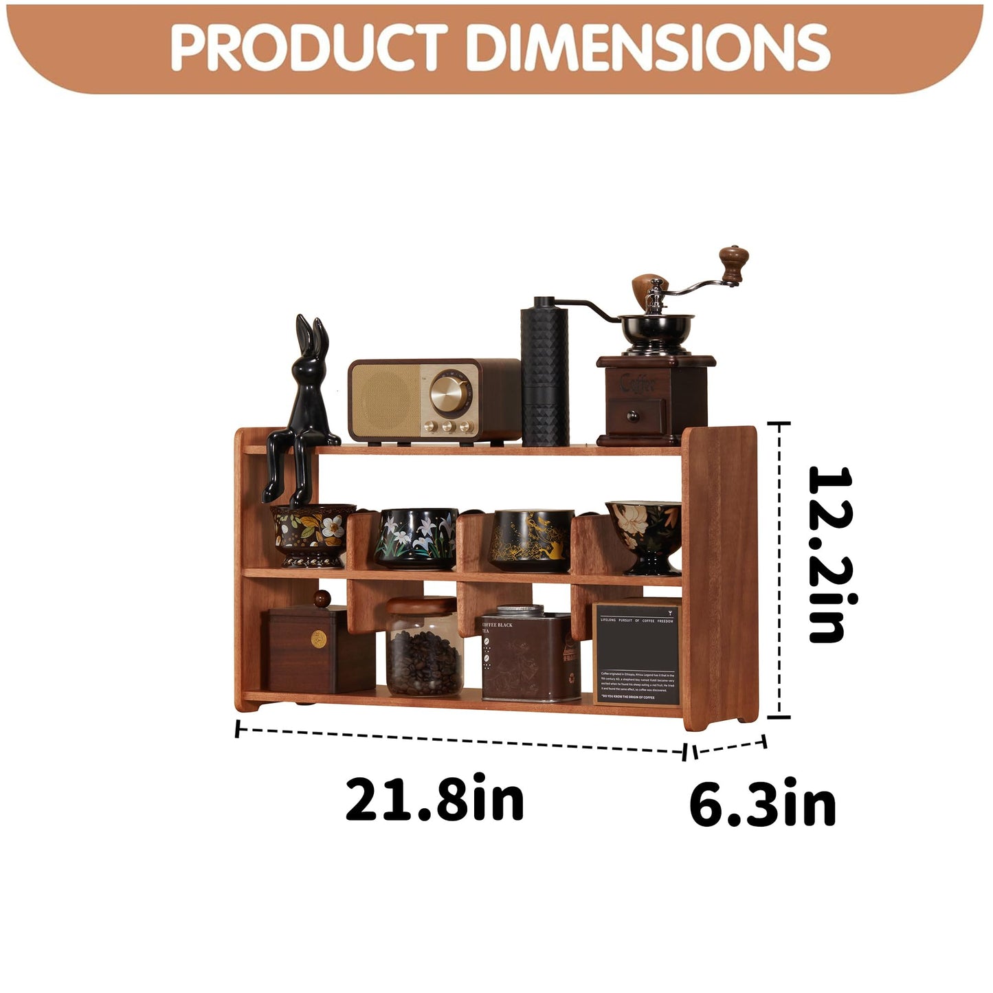 KAOTGOT Coffee Cup Holder for Countertop Walnut Wood Coffee Mugs Holder for Kitchen Mug Display Rack (3-Tier wood A)