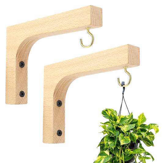 Upriver 2 Pack Wooden Plant Hanger Hooks, Wall Mounted Hanging Basket Hooks for Indoor Outdoor Flower Pots Wind Chime Lanterns Balcony Patio Garden Decoration