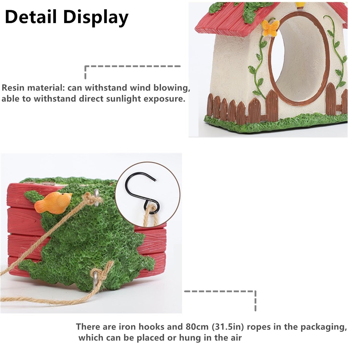 Bird Feeder House,Outdoor Hanging Bird's Nest, Hummingbird Houses,Wooden Fence Design, Butterfly and Bird Accents,Outdoor Hanging Design (Tengman Pattern)