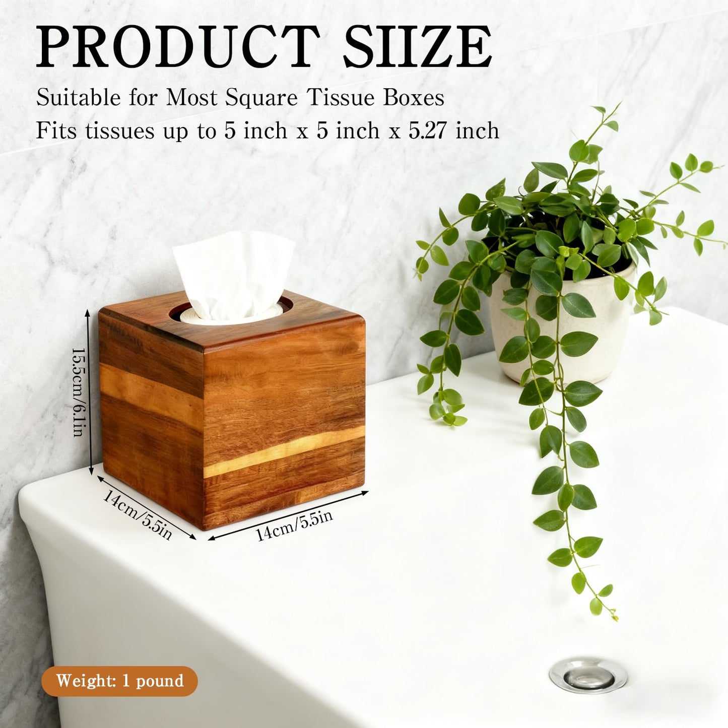 PEDOBALI 3 Pcs Wooden Tissue Box Cover Bulk, Square Acacia Wood Box Holder, Retro Color Facial Tissue Cover Holder, for Tabletop, Night Stands, Bathroom, Office, Kitchen