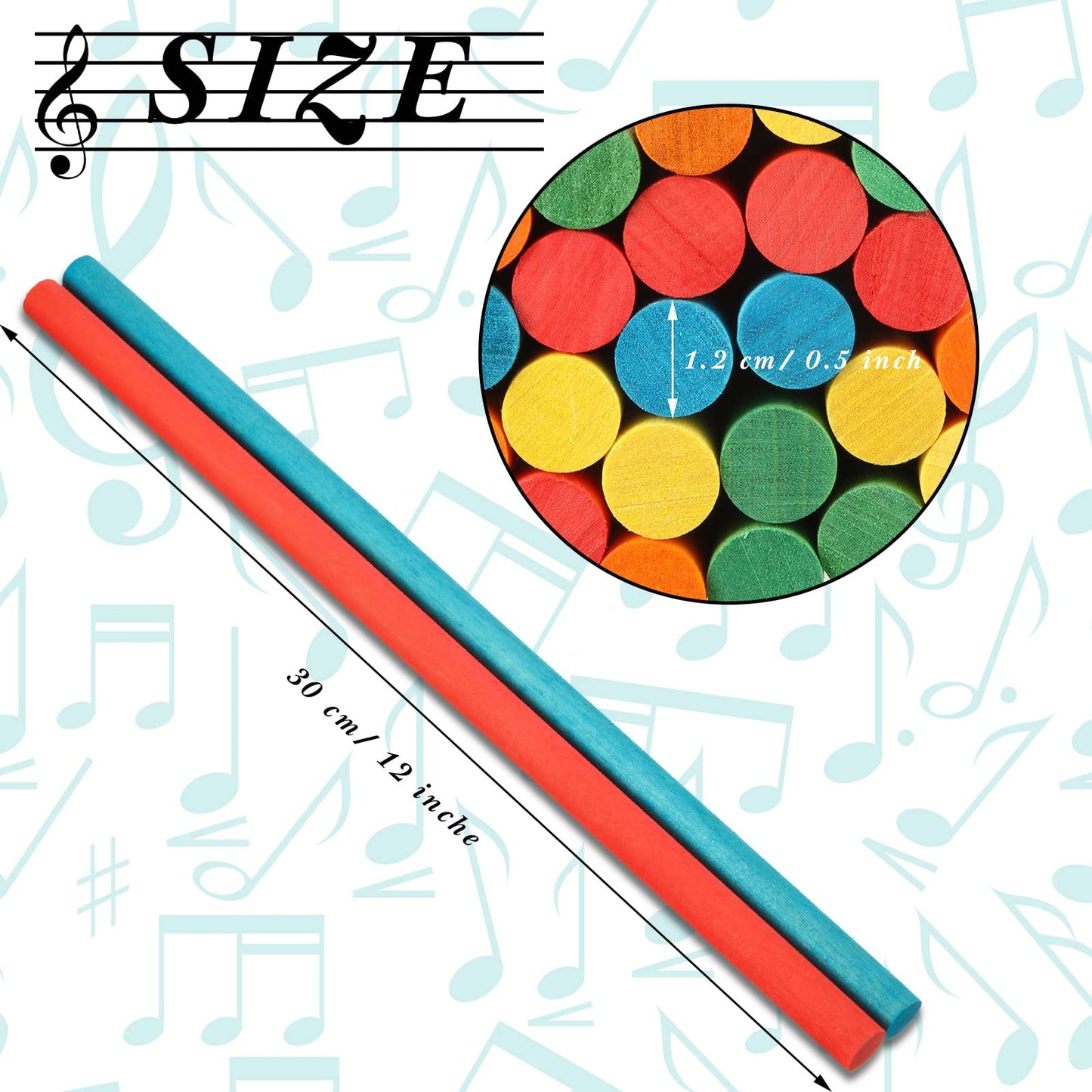 Yookeer 30 Pcs Rhythm Sticks for Kids Bulk 5 Colors Wooden Lummi Sticks Music Toys Percussion Instrument for Back to School Kid Toddler Present Girl Boy Classroom Play Music Learning(30 cm/ 12 Inches)