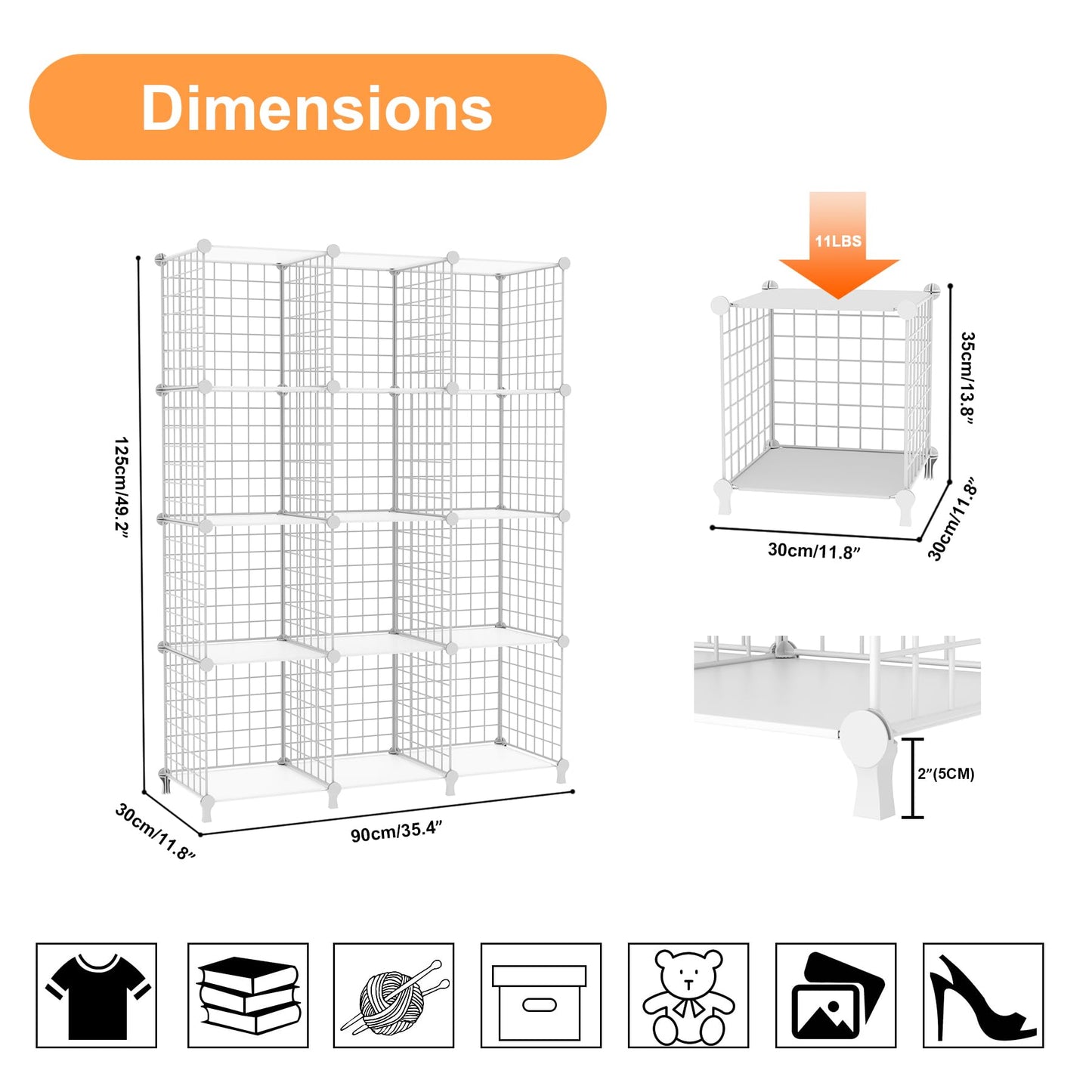 AWTATOS 12 Cube Storage Wire Closet Organizers DIY Stackable Storage Shelves Bookcase Cabinet for Home Office, White