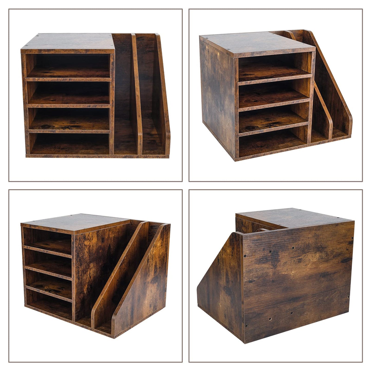 PAG Wood Desktop File Holder Organizer Mail Sorter for File Folders, Mails, Envelopes, Mailing Supplies or Magazines, Brown