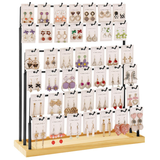 JIUCAN Earring Display for Vendors, 6 Tiers Earring Rack Display Holder Stand, Earring Organizer Holder, Jewelry Display for Selling Earings Cards, Necklaces Rings Bracelets, Keychains (Black)