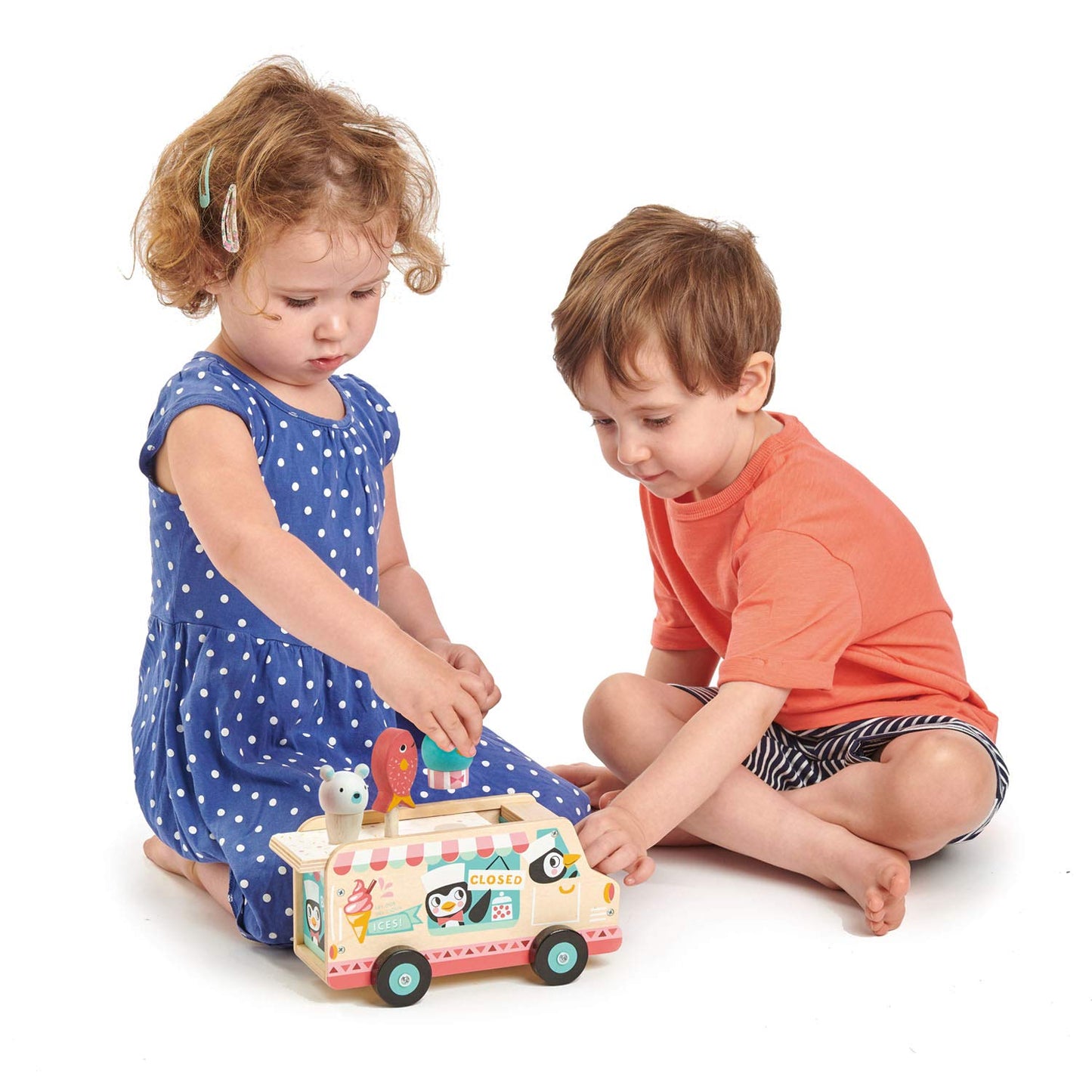 Tender Leaf Toys - Penguin’s Gelato Van - Food Truck Style Pretend Food Play Ice Cream Wooden Vehicle - Encourage Role Play and Develops Social Skills for Children 18m+
