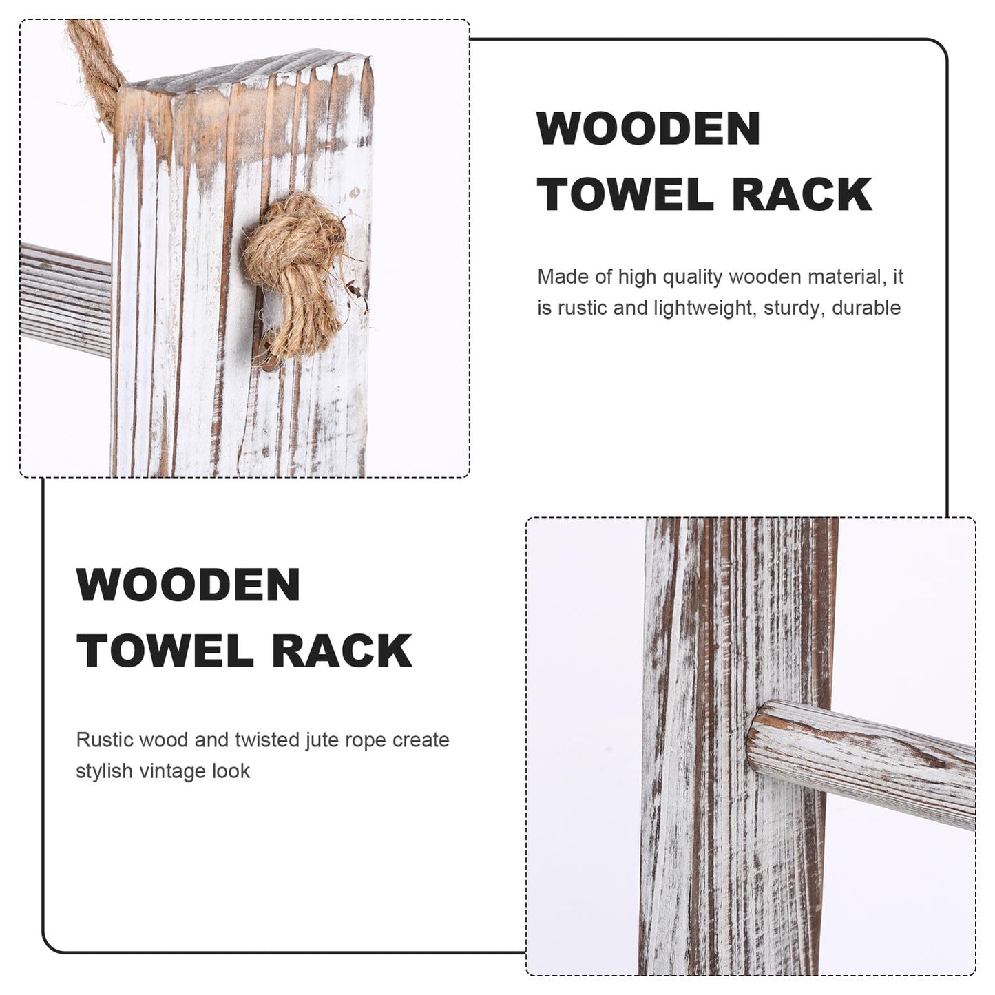 BESPORTBLE Rustic Wooden Towel Ladder Rack Bathroom Storage Rack with Rope Lightweight Timber Towel Holder Washcloths and Decorative Quilts Multipurpose Bathroom and Kitchen Organizer