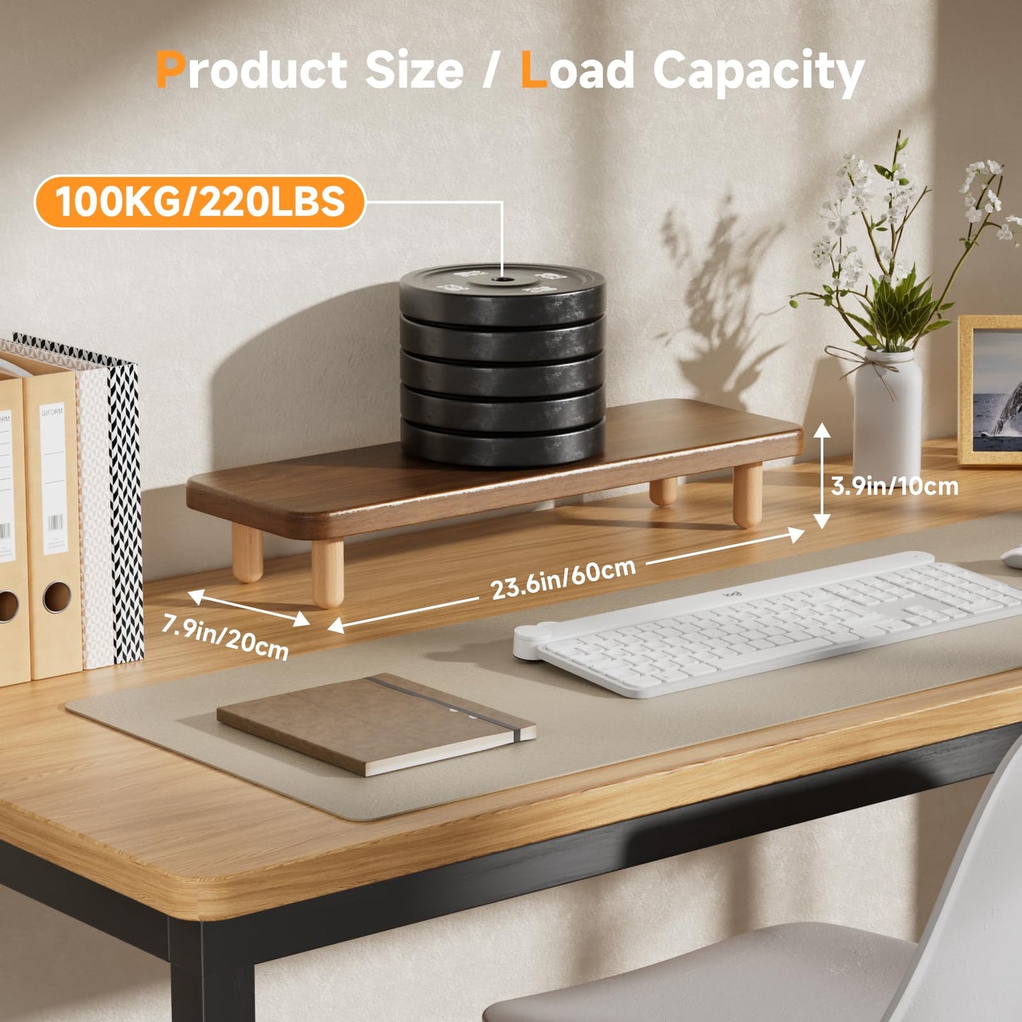 NestNeat Monitor Stand Riser, 24 Inch Wood Desk Organizer with Monitor Stand & Storage Computer Monitor and Laptop Riser Multifunctional Laptop Stand Desk Organizer for Office Home Screen/Laptop/PC (Walnut)
