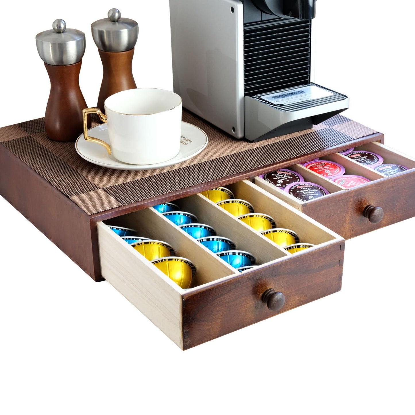 MonBel Wooden K Cup Organizer Coffee Pod Storage Box, Coffee Pods and Tea Organizer Holder, K Pod Drawer Coffee Maker Machine Stand, Kcup Drawer Organizer, 30 Pod Capacity