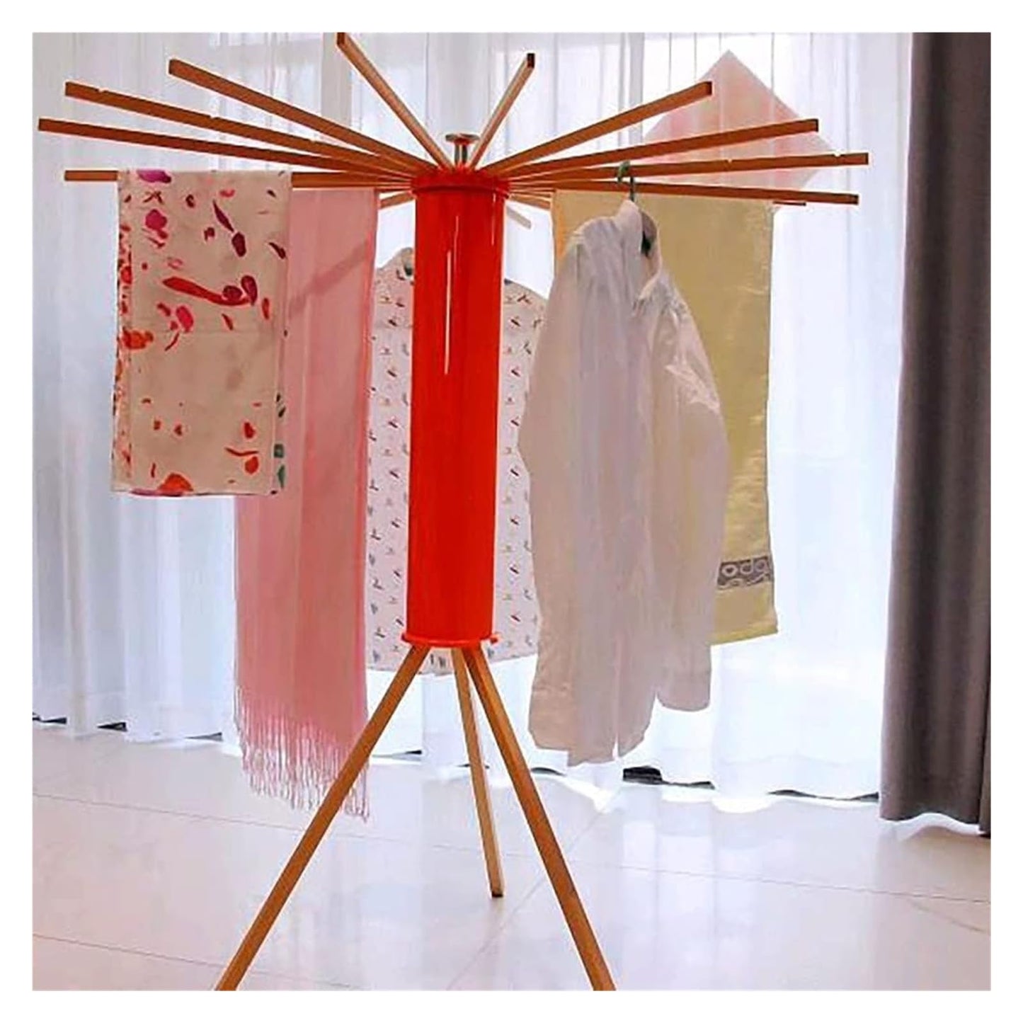 Free Standing Towel Rack, Blanket Holder, Foldable Wooden Towel Rack for Bathrooms, Balconies, Bedrooms and Indoors(Red)