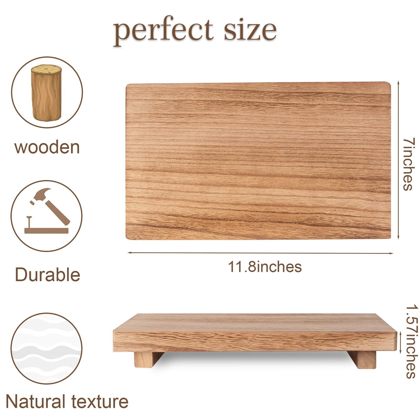zoocatia Small Wood Tray Pedestal Stand Farmhouse Bathroom Decor Decorative Wooden Riser Kitchen Soap Dish Holder for Vanity, Counter, Sink, Large 11.8" x 7" - Brown