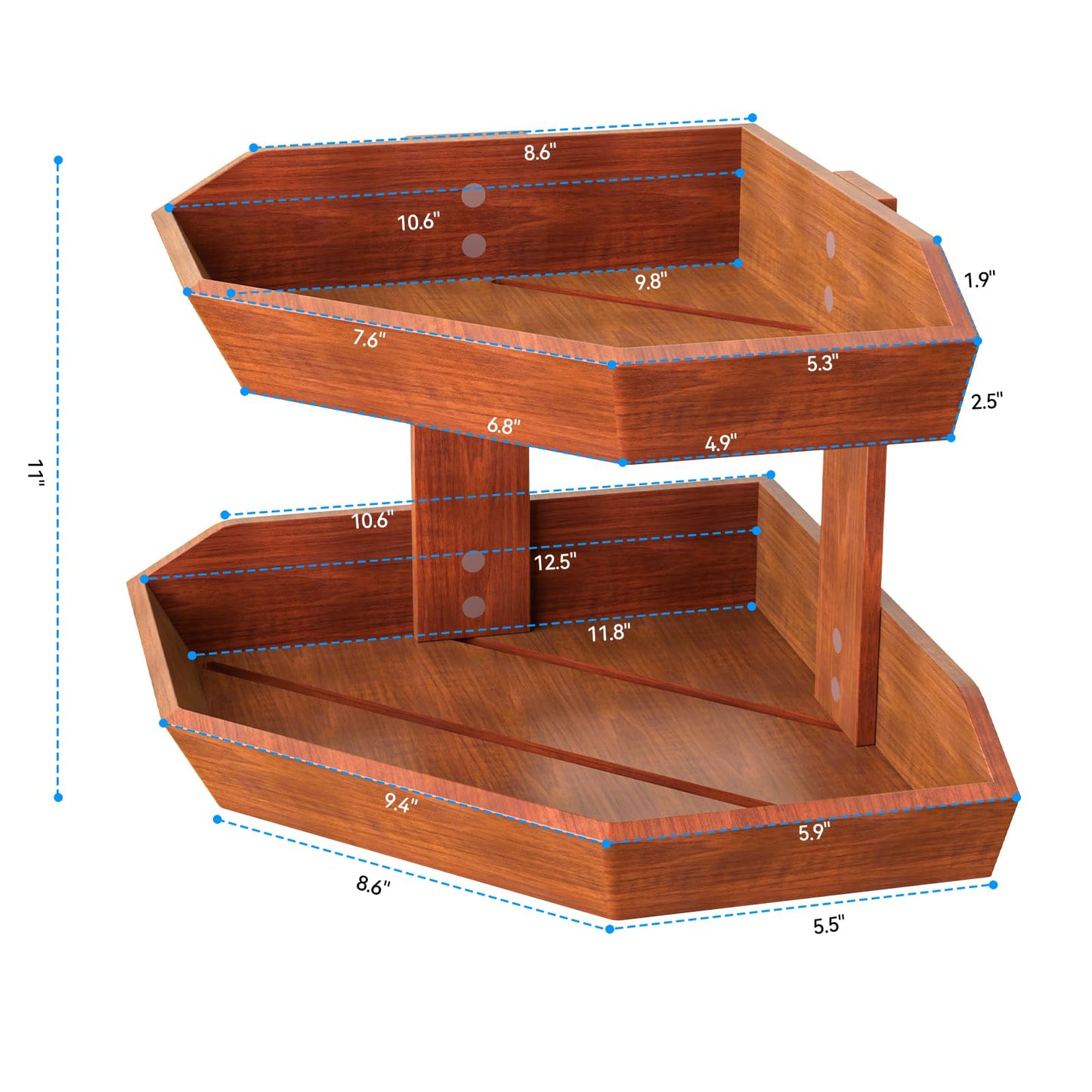 Tequie Wooden Fruit Basket for Kitchen Counter 2 Tier, Large Capacity Fruit Bowl for Corner, Space-Saving Fruit Stand Holder for Bread Fruit and Vegetable Storage Kitchen Countertop Organizer