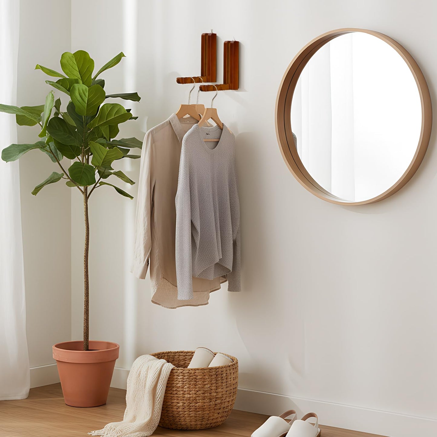 Fiwochic 2 Pcs Wooden Coat Rack Wall Mounted Entryway Coat Hooks Heavy Duty Foldable Wall Hangers for Bathroom Bedroom Hanging Towels Clothes Bags