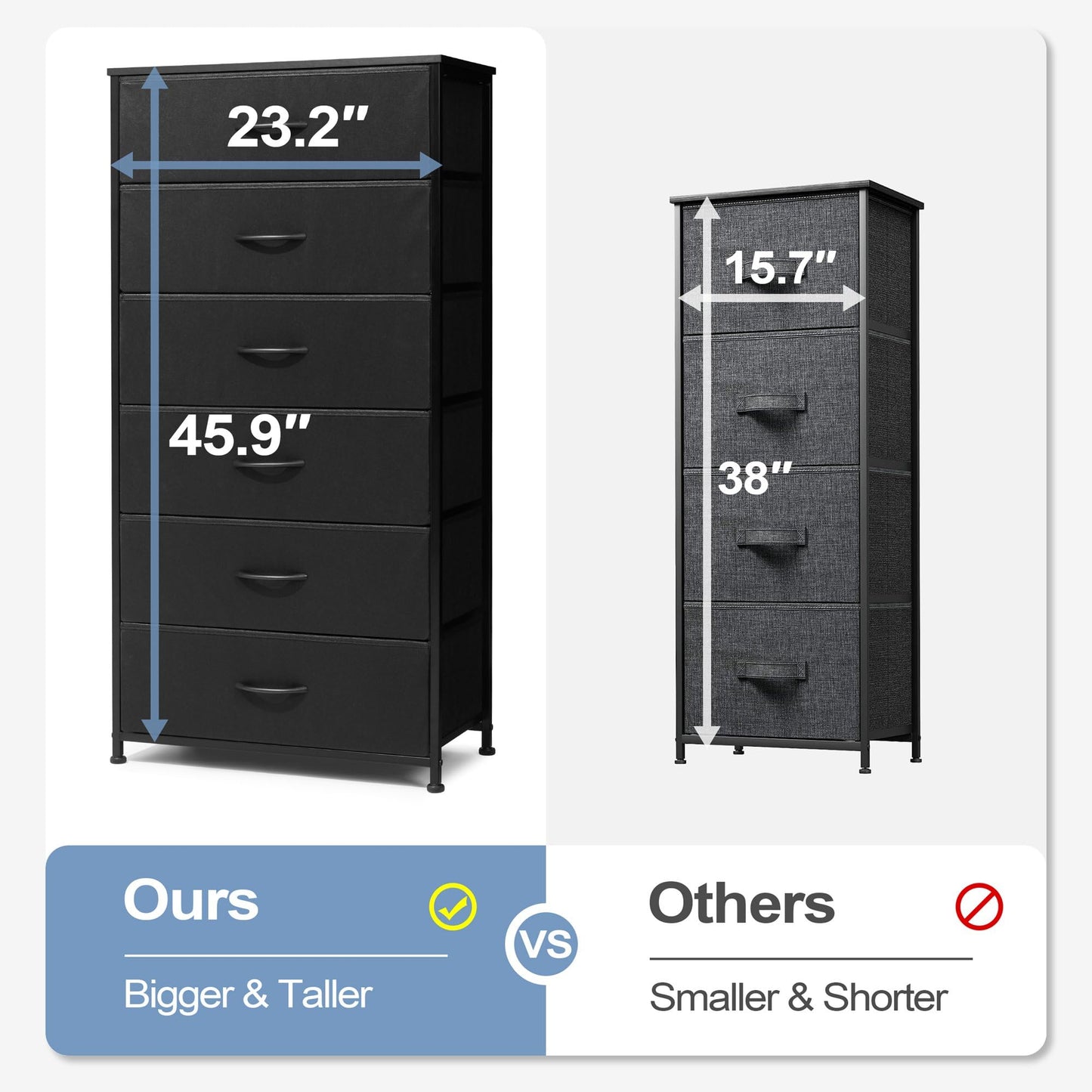 Crestlive Products Dresser for Bedroom with 6 Drawers, Tall Chest of Drawers, Black Dressers Bedroom Furniture, Storage Organizer Unit with Bins for Closet, Hallway, Living Room, Entryway