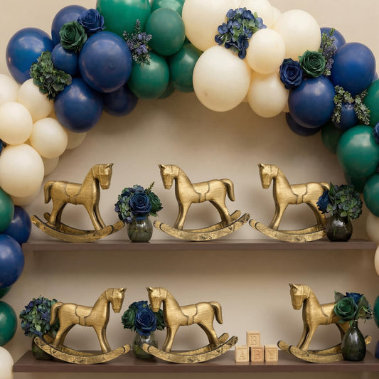 Vicenpal 12 Pack Baby Shower Wooden Vintage Rocking Horse Table Decoration for Blue Green Tartan Plaids Party Centerpiece Rocking Horse Decor for Baby Shower Party Wedding Birthday Decor (Brown)
