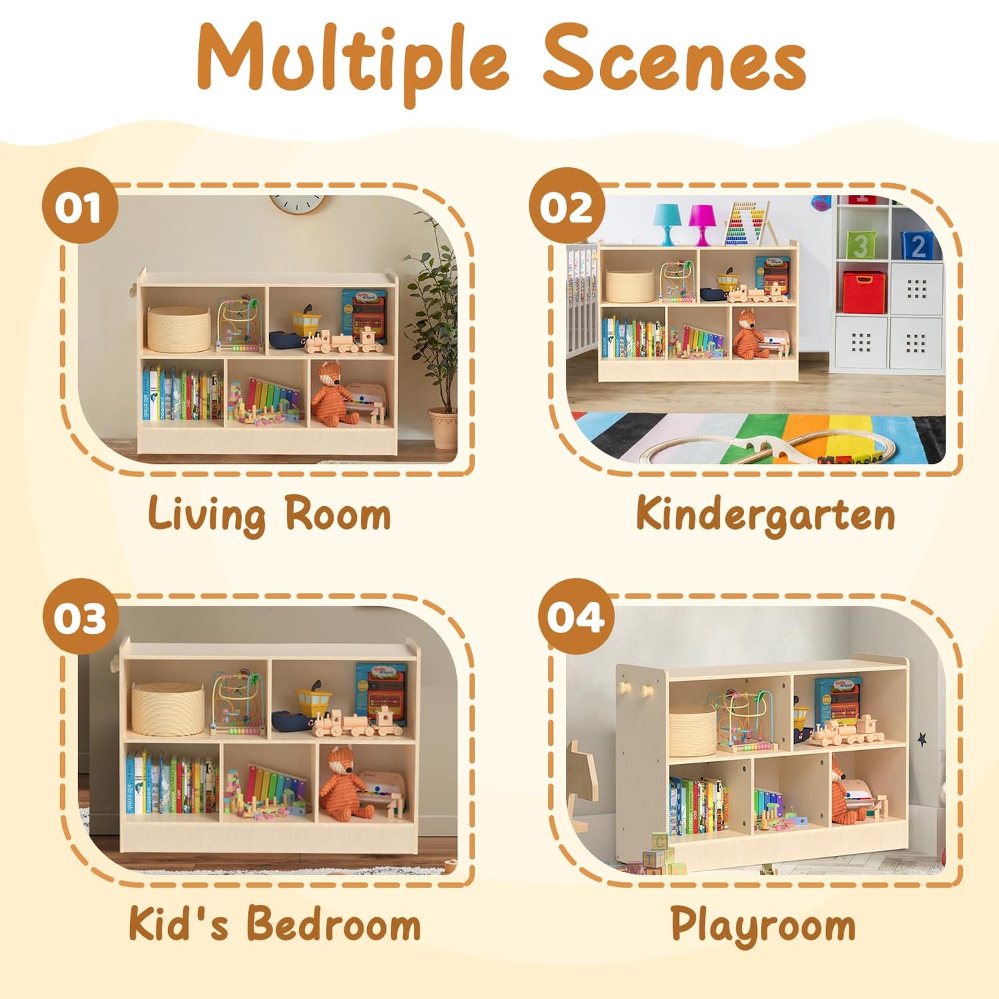 LININYHAO Wooden Montessori Shelf,2-Shelf Toy Organizers and Storage, Kids Classroom Organizer, Playroom, Daycare and Preschool (Medium)