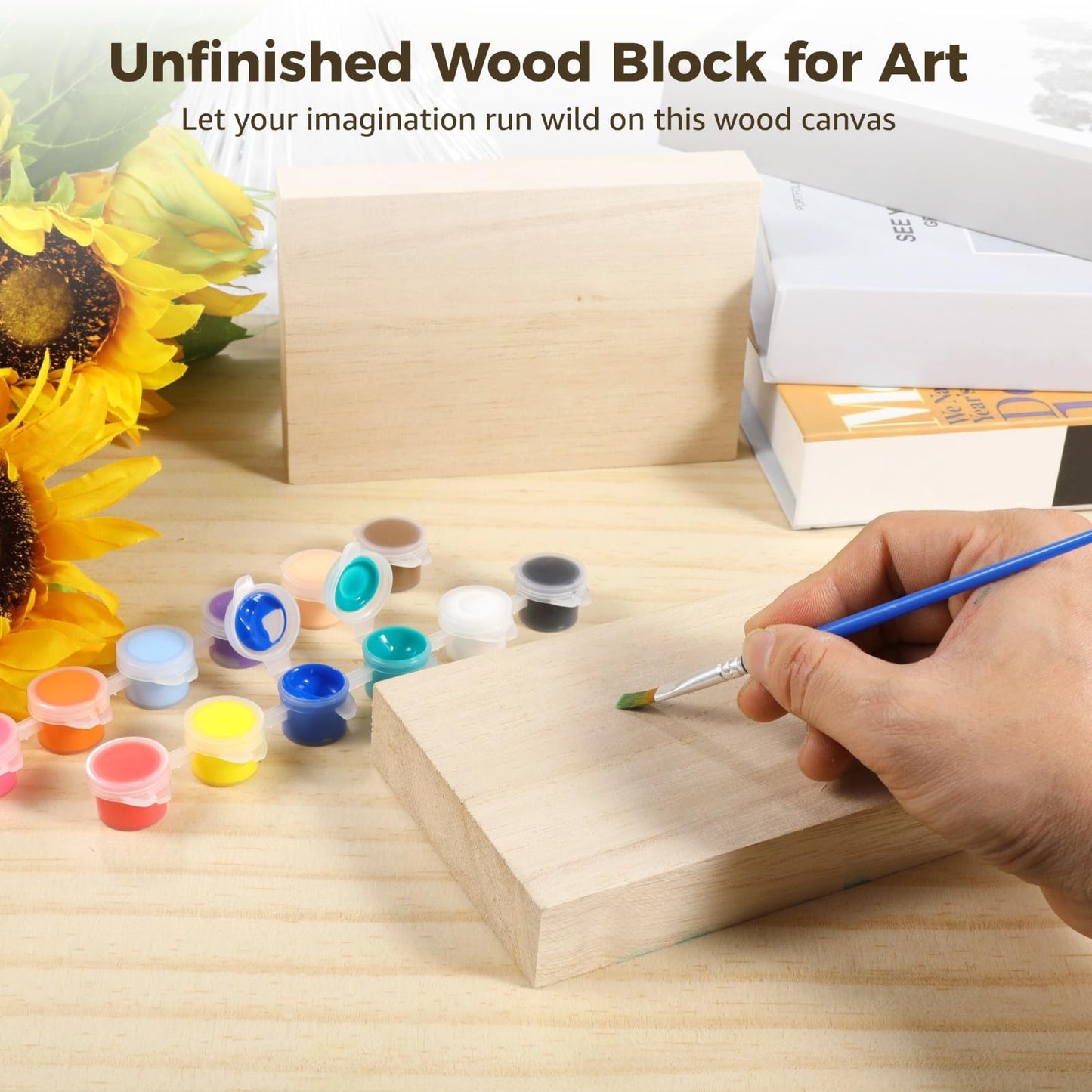 12-Pack Natural Wood Block Painting Kit, 6 x 4 x 1 in Unfinished Wood Board, Wooden Block for Crafts, Carving, Painting