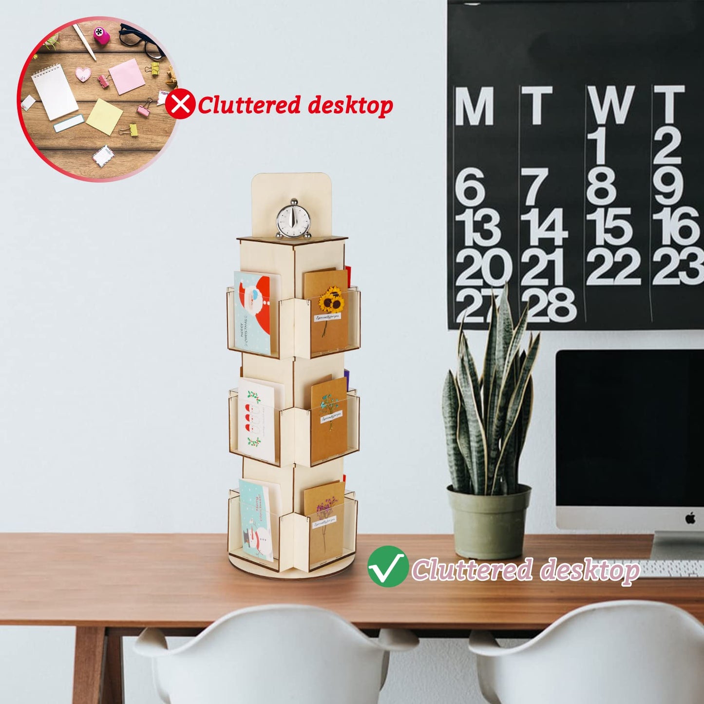 Natheeph Wooden Card Display Rotating Display Stand, 3 Tier Trading Card Display Stand, Greeting Card Display Stand for Vendors Card Collectors, Showing Sports Card, Brochure, Postcards, Sticker