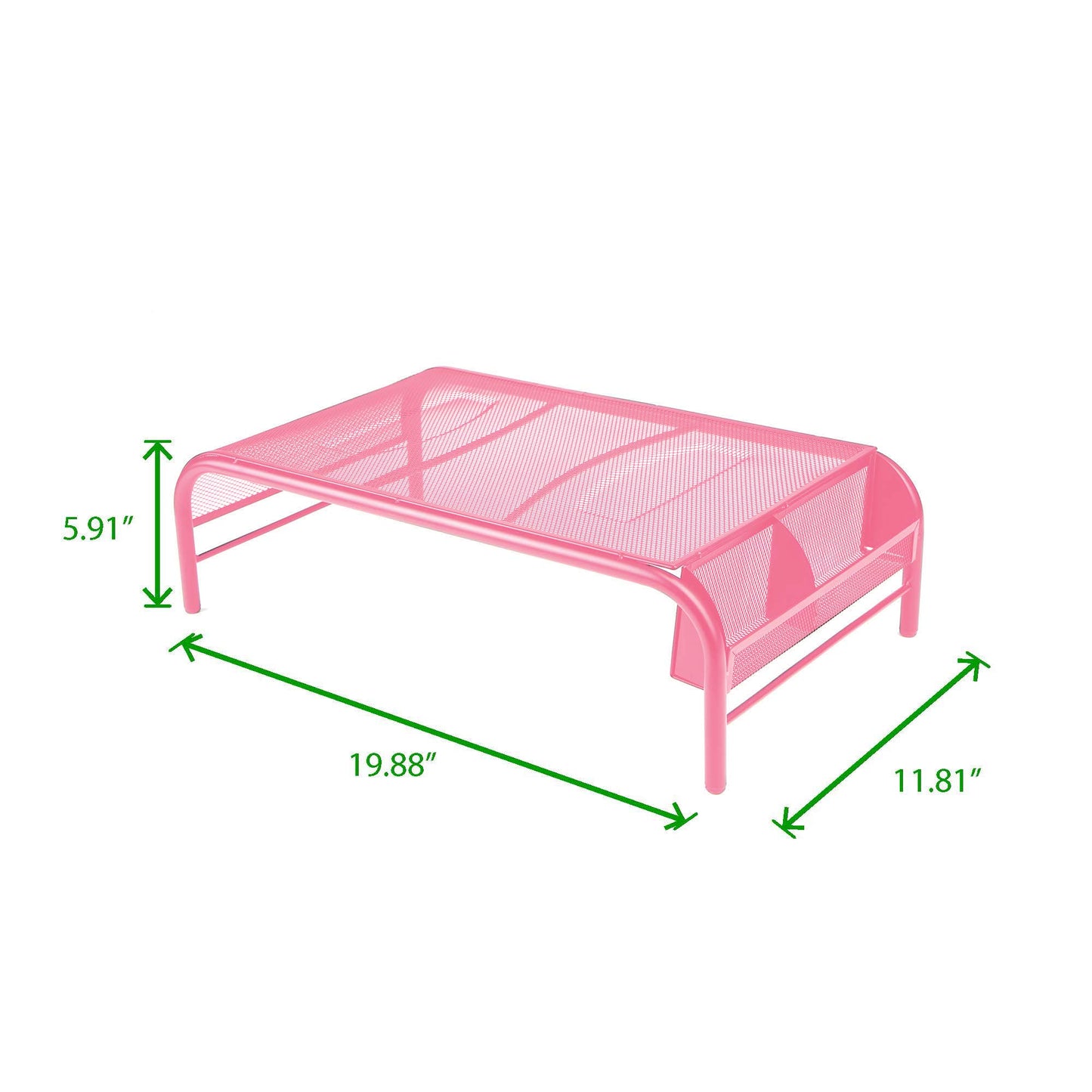 Mind Reader Monitor Stand, Ventilated Laptop Riser, Desktop Organizer, Side Storage, Metal Mesh, 20" L x 11.5" W x 5.5" H, Pink
