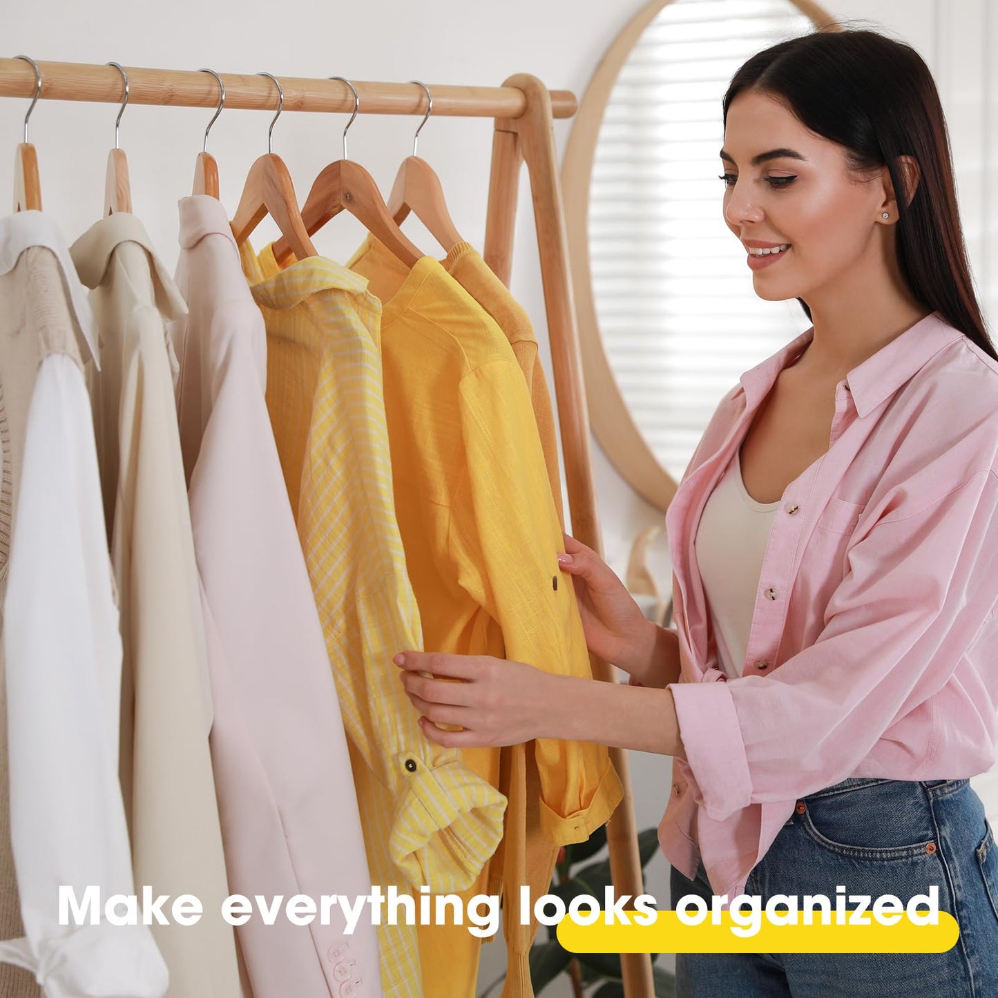Korpai 30 Pack Wooden Hangers,Wooden Clothes Hangers with Smooth Pant Bar and Shoulder Notches,Heavy Duty Hangers with 360-Degree Rotatable Hook, Coat Hangers for Coats,Shirts,Dress,Pants,Natural