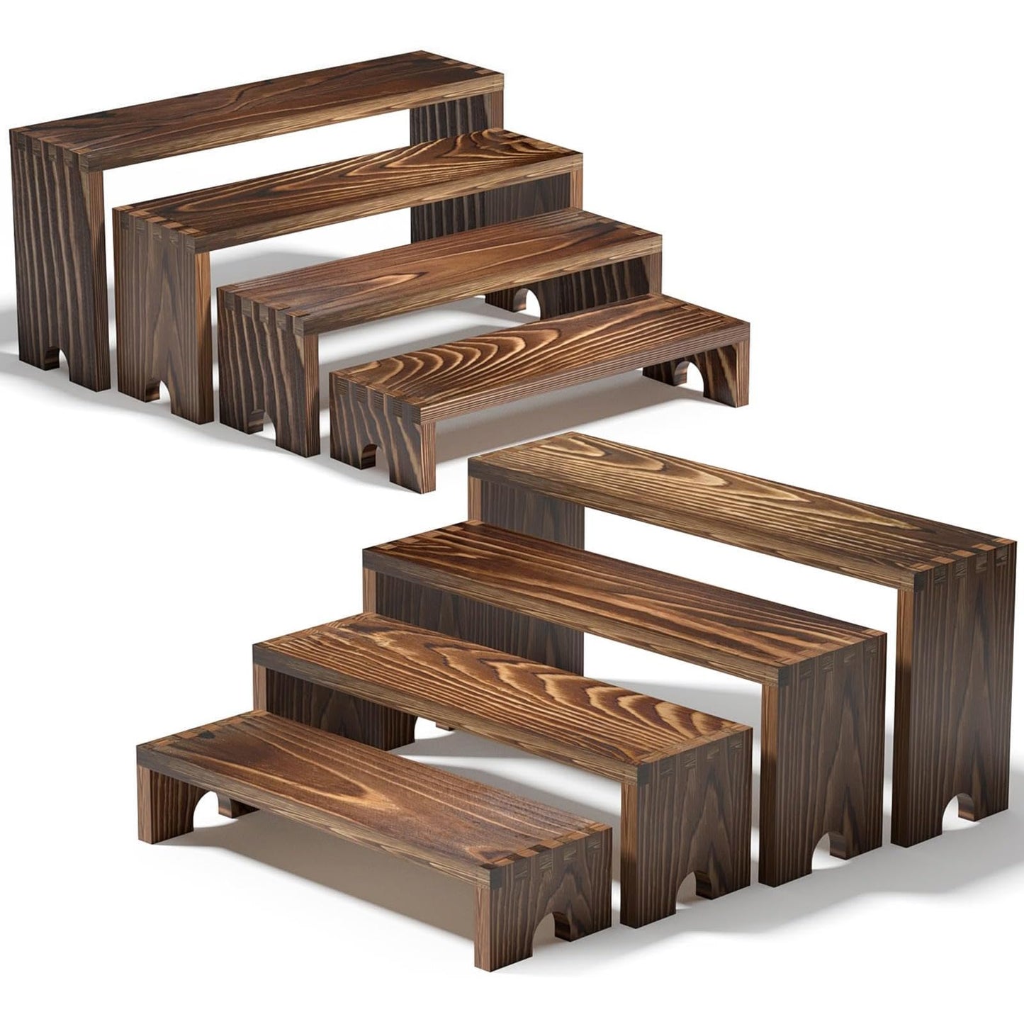 FUSHITON 8Pcs Wooden Display Risers Set, Solid Wood Tiered Stand for Perfumes, Jewellery, Collectibles, Cosmetics, Cupcakes and Party Food Display