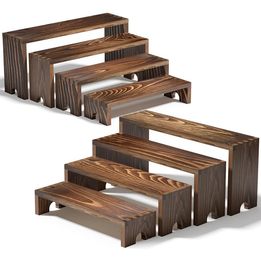 FUSHITON 8Pcs Wooden Display Risers Set, Solid Wood Tiered Stand for Perfumes, Jewellery, Collectibles, Cosmetics, Cupcakes and Party Food Display