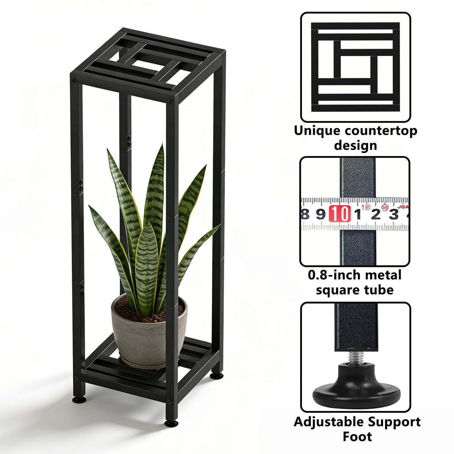 Umi.pzsy Metal Plant Stand, 2-Tier Indoor Outdoor Flower Pot Holder, 40*11.81*11.81 Inch, 230 lb Capacity, Adjustable Feet, Black (40*11.81*11.81 inches)