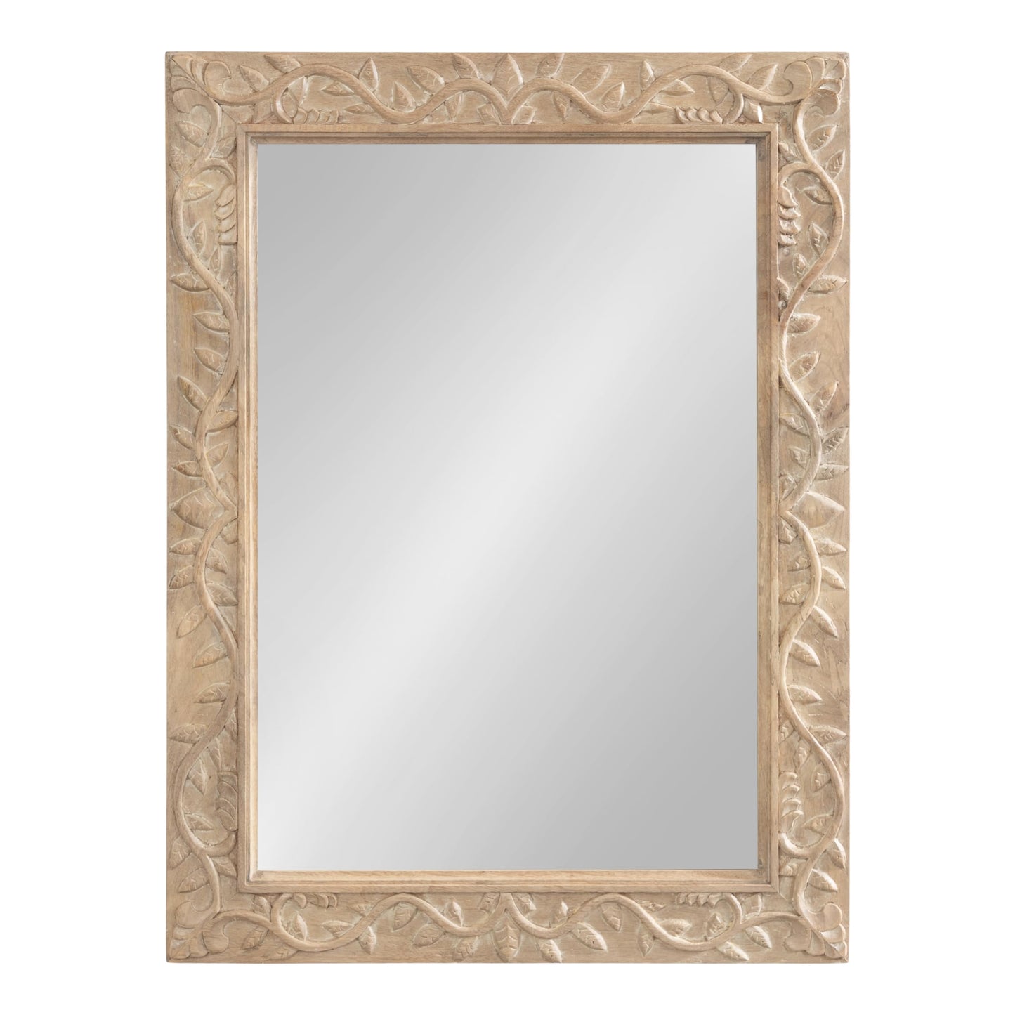 Kate and Laurel Natesa Boho Rectangle Carved Wood Mirror, 24 x 32, Natural Brown, Coastal Light Wooden Rectangular Mirror with Carved Detailing for Use as Bathroom Mirror for Vanity