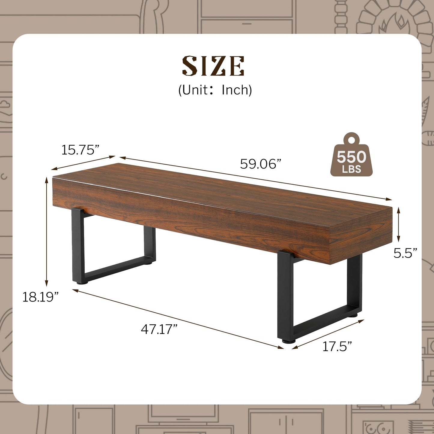 GDFStudio Modern Wooden Bench with Metal Legs, Entryway Shoe Bench Indoor, Dining Seating Bench with Thick MDF Top, Industrial Style Bedroom Bench, Sturdy Multi Use Furniture, Espresso