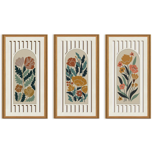 Celestdeco 3 Pcs Boho Flower Market Wall Decor Floral Botanical Modern Wood Wall Art Bohemian Floral Hanging Decor Abstract Minimalist Wooden Art for Living Room Bedroom Office 7.9 x15.8 Inch