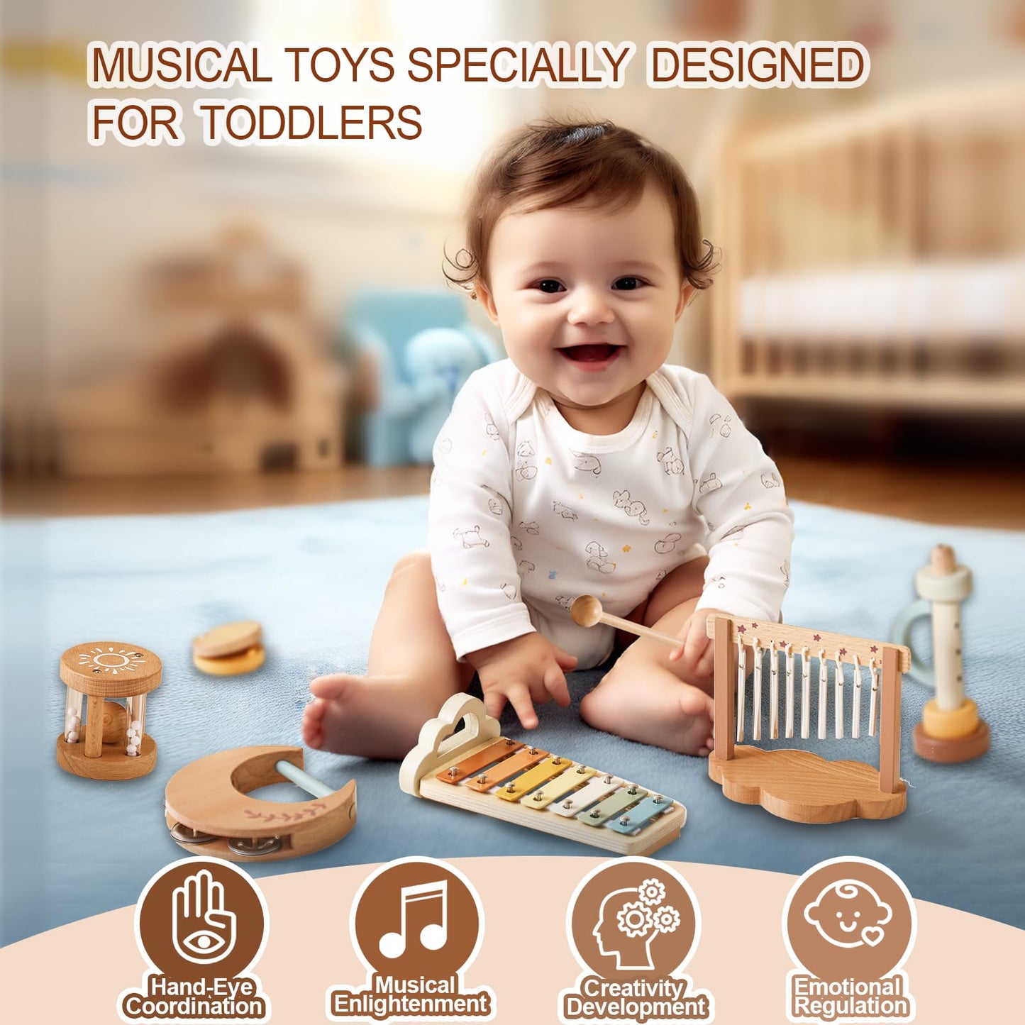Smartwo Baby Montessori Musical Instruments,Wooden Percussion Xylophone Musical Toys for Toddlers,Sensory Toys for Kids Preschool Educational,Birthday Gift for 3+